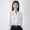 Sensação FrescaCamisa de Chiffon para Mulheres, Blusa de Manga Curta, Manga Longa Profissional Formal, Top para Entrevista, Roupa Elegante para o Dia a Dia da Mulher