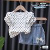 Ropa de verano para niñas 2024 Nuevo estilo occidental ropa de bebé para niñas verano bebé niños traje de jeans de manga corta con volantes