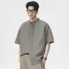 Camisa de Manga Curta Tencel Masculina 2026 Verão Fina Sensação Fresca Camisa Novo Estilo Chinês Gola Alta Camisa de Seda Gelada Masculina Atacado
