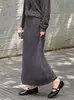 Falda larga de punto de cintura alta para mujer, otoño e invierno, hecha de seda, cachemira y lana, tejido cepillado, falda versátil de longitud media de línea A que estiliza