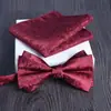 Lenço Quadrado Gravata Borboleta Conjunto de 2 Peças Grande Jacquard Formal Negócios Noivo Casamento Festivo Moda Tendência Novo Vinho Tinto