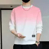 Sudadera de Manga Larga para Hombre con Color Degradado y Cuello Redondo, Camiseta Top Versátil de Marca de Moda para Primavera, Corte Holgado, Capa Base