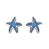 Brincos Azuis Esmaltados Estrela do Amanhecer para Meninas 2025 Tendência Estilo Floresta Estudante Pequenos Mini Brincos de Tarraxa Estrela do Mar