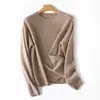 26 Suéter de Cashmere Feminino Gola Redonda Manga Longa Ombro Caído Tricô Casual Base Suéter Quente de Inverno Cor Sólida Pulôver Top