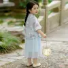 Conjunto de Traje Tang de Manga Corta Estilo Chino Nuevo para Niñas Hanfu 2026 Modelo Nuevo Vestido de Gasa Estilo Nacional para Niños Atuendo de Verano para Actuación de Bebé