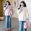Moletom Versátil para Maternidade Estilo Coreano Outono 2026, Corte Solto, Cobre a Barriga, Patchwork, Falso Duas Peças