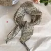 Chica de Primavera~ Bufanda Larga Fina de Seda con Estampado de Cuadros Florales para Mujer, Moderna y Elegante, Cinta de Lazo para Cuello de Alta Gama, Versátil Diadema