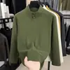 Camiseta de manga larga para hombre para otoño e invierno con cuello alto pequeño, cuello mao con botones a presión, estilo casual, color liso y capa interior cálida