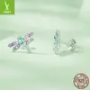 Pendientes de botón plateados Ziyun originales de ópalo plata s925 para mujer, coloridos, con diseño de insecto de primavera, pendientes chapados en platino, venta al por mayor BSE795
