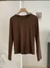 KEKEZOON Camiseta de Manga Larga con Cuello Redondo Cepillado Borde de Oreja de Madera para Mujer Ropa Interior de Invierno Corte Ajustado Favorecedor Top Base 9391