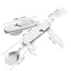 Vajilla plegable multifuncional para acampar al aire libre, cuchara de acero inoxidable, tenedor de viaje, cuchillo desmontable, tenedor y cuchara combinados.