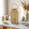 Pantalla de lámpara tejida a mano, ratán de imitación, estilo retro Zen, adecuada para salas de té, casas de huéspedes y decoración del hogar; lámpara colgante alimentada por energía solar