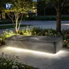 Banco de Terrazzo Translúcido com Padrão de Onda em UHPC com Tira de LED Embutida Banco de Descanso Paisagístico Luminoso no Parque Urbano à Beira-Rio