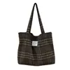 Otoño e Invierno Nuevo Bolso de Hombro a Cuadros de Lana Gran Capacidad Bolso de Mano Bolso Tote Retro Versátil para Viajes Moda Bolso de Mujer
