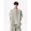 Camisa Retro Holgada de Estilo Chino Tradicional con Cierre de Botones, Talla Grande, Mangas Cortas, Ropa Exterior de Moda de Verano para Hombre