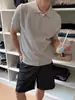 Camisa Polo de Verano para Hombre Estilo Old Money con Gaviota, Cuello en V, Tejido de Punto, Manga Corta, Hombro Normal Texturizado, Cuello Henley