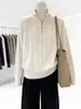 Suéter de punto de lana pura para mujer, nuevo estilo otoño e invierno, cuello alto con media cremallera, suéter grueso de punto trenzado, top versátil y suave