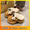 Pantuflas de Peluche con Lazo a la Moda y Lindas para Mujer, Nuevas Pantuflas de Algodón Cerradas Cómodas Estilo Hada para Mujer, Otoño e Invierno 2025