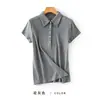 26 Camisa Polo Nueva para Mujer Primavera/Verano Mezcla de Lyocell y Lana Corte Ajustado Hombro Normal para Viajes Camisa con Botón Dorado