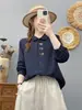 Colección Otoño 2026: Camisa de manga larga para mujer de doble capa de gasa con bordado de cabeza de caricatura estilo japonés al por mayor