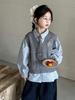 Conjunto de Roupa para Meninas Primavera e Outono 2025 Novo Estiloso Tamanho Médio a Grande Moda Infantil Suéter Colete Camisa Conjunto de Três Peças Tendência