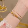 Pulsera de Jade Hetian Flor de Durazno de Doble Capa para Mujer Guofeng Flor Dorada Pulsera de Doble Capa Diseño Avanzado ins para Regalos de Novia