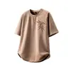 Nova Camiseta de Camurça Manga Curta Estilo Chinês para Homens, Verão Bambu Flor Queimada Meia Manga, Estilo Chinês Solta Tamanho Grande Manga de Quarto