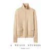 Cardigã de malha vintage 100% cashmere puro para mulheres, gola polo de outono, suéter com zíper duplo, peça de outer wear