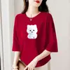 Ropa de mujer de sobrestock de comercio exterior transfronterizo para mediana edad y ancianos, camiseta de manga tres cuartos, corte holgado, disimula el abdomen, oculta la grasa, adelgazante, top de manga corta