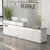 Mostrador de Barra de Hotel Minimalista de Alta Gama de Madera Maciza Pintada, Mostrador de Caja Registradora, Escritorio de Recepción de Salón de Belleza, Gabinete con Patrón de Mármol, Recepción de Empresa