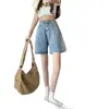 Shorts Jeans de Cintura Alta para Mulheres, Novo Estilo Verão 2026, Caimento Solto para Corpo em Formato de Pera, Emagrecimento e Cobertura, Hot Pants de Perna Larga em Linha A