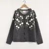 Nuevo Cardigan de Punto Bordado Jacquard Estéreo Estilo Japonés para Mujer, Cuello Redondo, Ropa de Punto, Top de Punto, Otoño e Invierno 2025