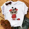 Camiseta Estampada de Búho de Dibujos Animados Maycar para Mujer Camisa con Estampado Kawaii Manga Corta Casual Camiseta Negra para Mujer Cuello Redondo