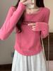 Camiseta de Manga Longa com Estampa de Espinha de Peixe para Mulheres, Camiseta Básica de Veludo Alemão para Outono e Inverno, Top Curto Sexy com Efeito Emagrecedor na Cintura
