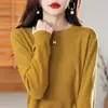 Suéter de malha 100% algodão para primavera e outono, transfronteiriço, gola redonda, cor sólida, manga longa, fino, suéter pulôver solto para usar em camadas