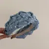 Grampo de Cabelo/Tiara Retro Coreana Preguiçosa com Lantejoulas Jeans Azul para Mulheres 2025 High-End Simples Tiara de Cabelo Alta Acessório de Cabeça
