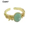 B630 Nuevo Diseño piedra semipreciosa natural oro verde en el estilo antiguo pulsera pulsera de piedra con forma de huevo pulsera abierta
