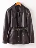 Abrigo de piel de oveja transfronterizo, cuero de curtición semi-vegetal, estilo workwear, con cinturón, retro americano de corte holgado, gabardina corta de hombros rectos