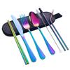 Amazon Transfronteiriço Palito de Aço Inoxidável para Exterior Conjunto de Talheres Portátil de Aço Inoxidável Garfo, Faca e Colher Hashi Montado Conjunto de Silicone