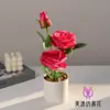 Rosa de Tres Cabezas Pequeño Bonsái Flor Artificial Sala de Estar Estudio Flor Artificial Escritorio de Oficina Flor Artificial Adornos de Planta en Maceta