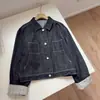 Chaqueta de mezclilla a cuadros con puños enrollados para mujer, estilo coreano, corte holgado, casual, versátil, adecuada para figuras petite, colección Otoño 2026
