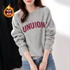 Jaqueta com Capuz Outono e Inverno Feminina Veludo Plus Espessada Gola Redonda Pulôver Estilo Coreano Solta Emagrecedora Casual Versátil Top Feminino ins