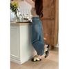Saia Midi Jeans Vintage Plus Size para Mulheres, Nova Coleção Primavera e Outono 2026, Cintura Alta, Cobre o Quadril, Comprimento Médio, Fenda nas Costas, Modelo Evasê