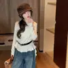 Ropa interior para niñas de otoño e invierno, talla mediana a grande, nueva, con encaje, irregular, manga larga, camiseta ajustada, elástica, top interior