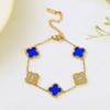 Pulsera de trébol de cuatro hojas de acero de titanio inmarcesible con diamantes, pulsera de dijes de moda de oro rosa de 18 quilates, estilo europeo y americano, pulsera de cinco flores