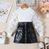 Comércio exterior roupas infantis outono 2024 meninas pétalas malha vazada manga longa zíper bolso duplo saia de quadril