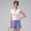 Conjunto de Yoga sin Mangas con Cuello en V Retorcido para Mujer, Corte Entallado que Adelgaza con Cintura Fruncida, Adecuado para Fitness, Running, Entrenamiento y Yoga Deportivo