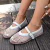Zapatos de malla transpirables de suela blanda de gran tamaño para mujer, nuevos zapatos Mary Jane de malla hueca de suela plana, superventas transfronterizo
