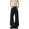Calça Jeans Reta Longa Versátil Flare Masculina Retrô Americana de Sarja Crua Bordada, High Street Desconstruída Lavada