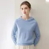 100% cachemir usando hilo Consinee, nueva sudadera con capucha de punto suelta para mujer de otoño e invierno, suéter de punto como capa base